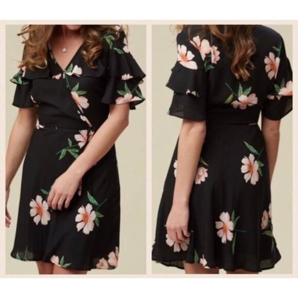 Altar'd State Floral Wrap Dress Flutter Sleeves - Large - Picture 1 of 5
